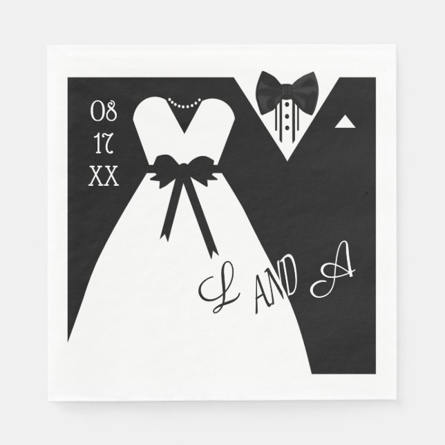 Servilleta De Papel Boda Napkin | Monograma de Black White Briom Groom (Anverso)