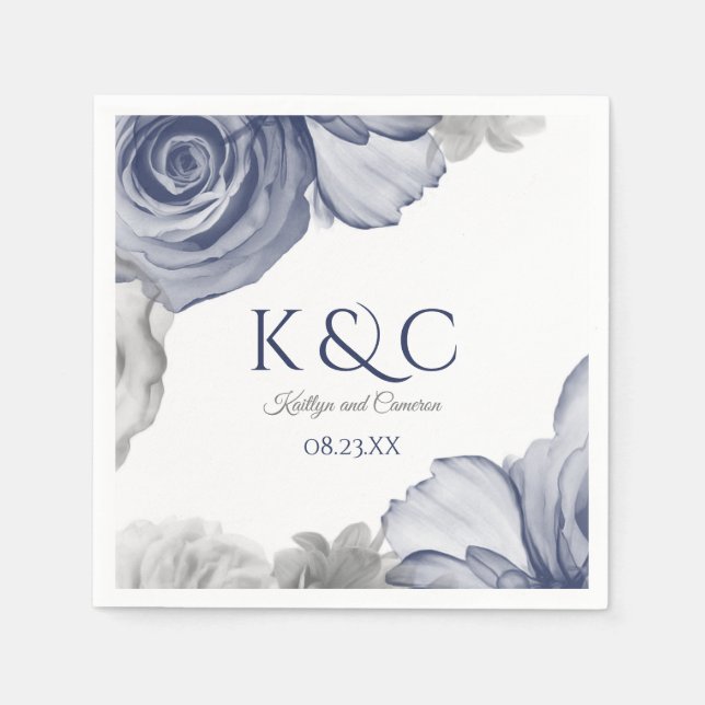 Servilleta De Papel Boda Napkins | Bouquet acuarela (azul marino) (Anverso)