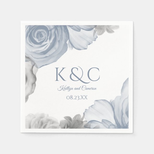 Servilleta De Papel Boda Napkins | Bouquet acuarela (azul turbio) (Anverso)