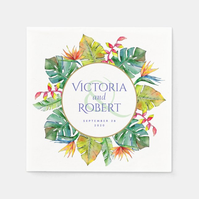 Servilleta De Papel Boda Napkins | Floral acuarela tropical (Anverso)
