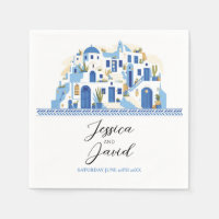 Boda Napkins Nombres Santorini Grecia Azul Blanco