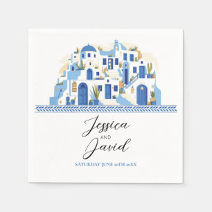 Servilleta De Papel Boda Napkins Nombres Santorini Grecia Azul Blanco