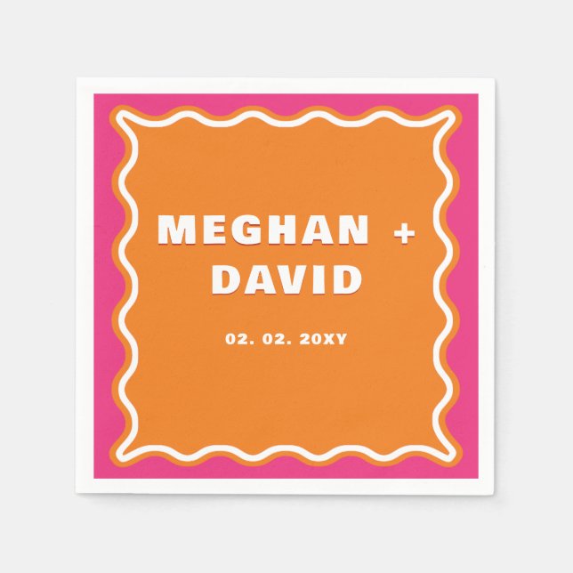 Servilleta De Papel Boda Naranja rosa de curva ondulada de acequia ret (Anverso)