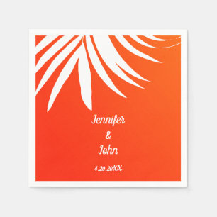 Servilleta De Papel Boda Naranja Tropical Palm Leaf Sunset Beach