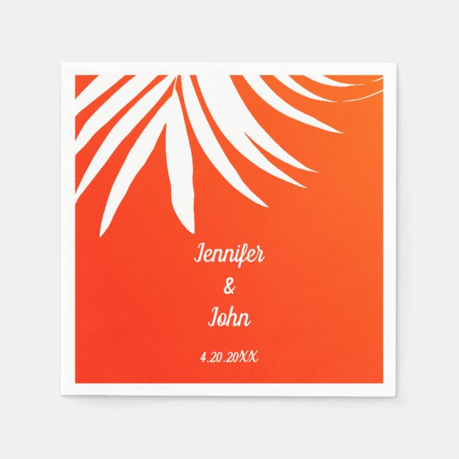 Servilleta De Papel Boda Naranja Tropical Palm Leaf Sunset Beach (Anverso)
