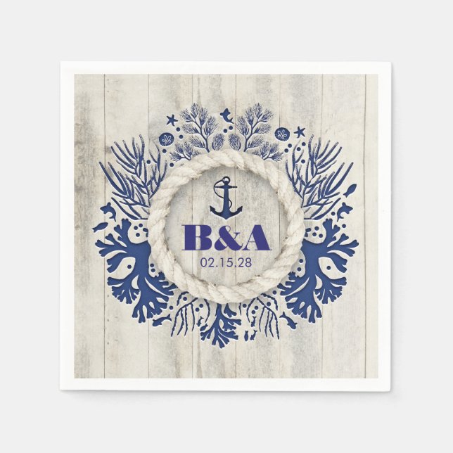 Servilleta De Papel Boda náutica de playa de Driftwood Nautical (Anverso)