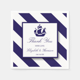 Servilleta De Papel Boda Nautical Stripes & Navy Blue Ship