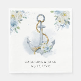 Servilleta De Papel Boda Náutico de un ancla floral azul turbio