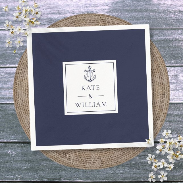 Servilleta De Papel Boda Náutico del Ancla Azul de la Marina (Navy Blue Anchor Nautical Wedding Napkins)
