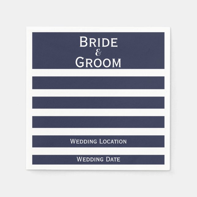 Servilleta De Papel Boda Náutico Personalizado de pañales a rayas (Anverso)