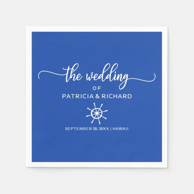 Servilleta De Papel Boda Náutico Royal Blue and White Rudder (Anverso)