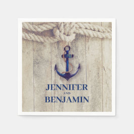 Servilleta De Papel Boda Náutico Rústico de mariscos azules de la mari