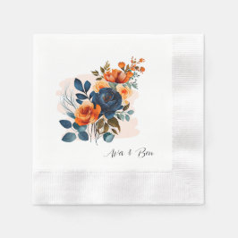 Servilleta De Papel Boda Navy Blue y Naranja Peony