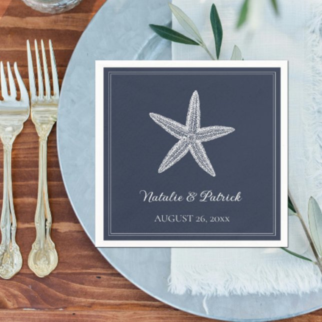 Servilleta De Papel Boda Navy Starfish (Navy Starfish Wedding Napkins)