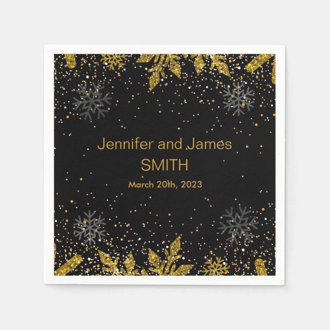 Servilleta De Papel Boda negro personalizado Confetti Gold Purpurina P (Anverso)