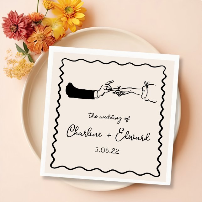 Servilleta De Papel Boda negro retro elegante con mano dibujada (Subido por el creador)