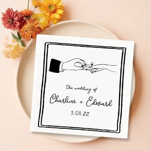 Servilleta De Papel Boda negro retro elegante con mano dibujada
