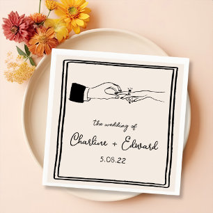 Servilleta De Papel Boda negro retro elegante con mano dibujada