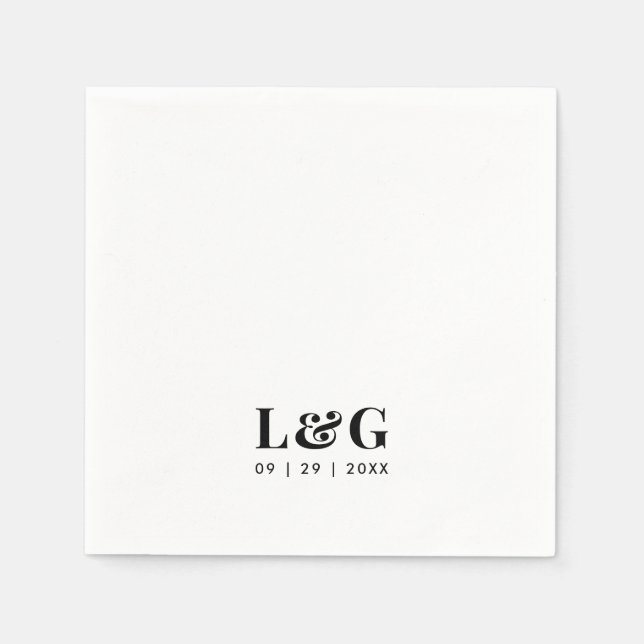 Servilleta De Papel Boda negro y blanco negrita monograma mínimo (Anverso)