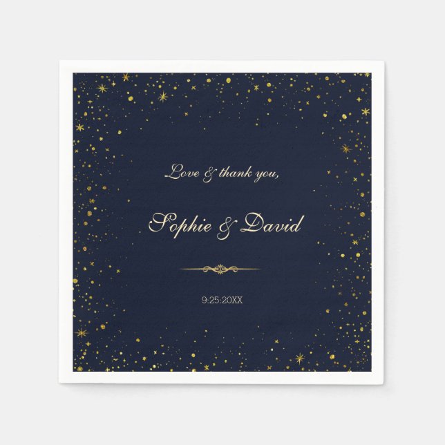 Servilleta De Papel Boda nocturno de Whimsical Gold Starry (Anverso)
