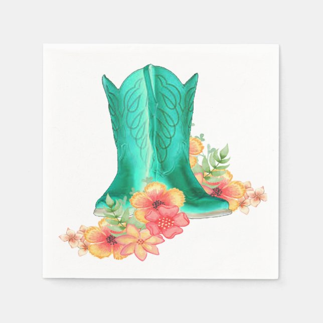 Servilleta De Papel Boda occidental Cowboy Boots Flores Nombre persona (Anverso)