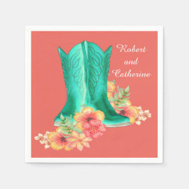 Servilleta De Papel Boda occidental Cowboy Boots Flores Nombre persona