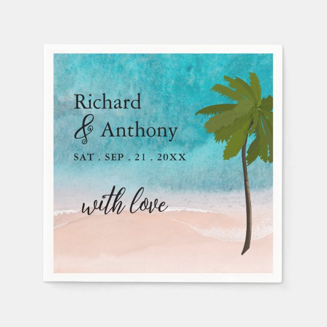 Servilleta De Papel Boda Ocean Beach Palm Tree (Anverso)