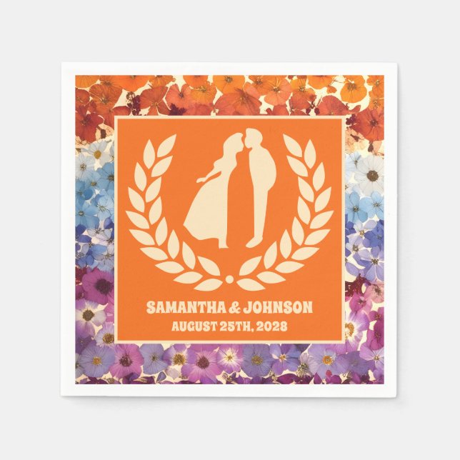 Servilleta De Papel Boda Ombre elegante con flores de época (Anverso)