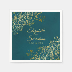 Servilleta De Papel Boda Ornate Dorada Filigrana Elegante Verde Azul O