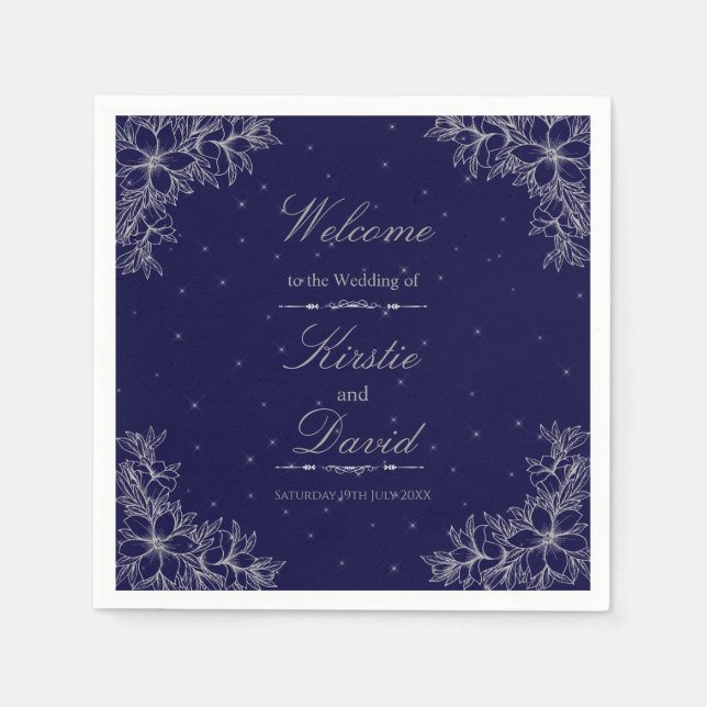 Servilleta De Papel Boda Ornate Floral Plateado (Anverso)