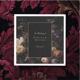 Servilleta De Papel Boda oscuro de flores románticas negras elegantes