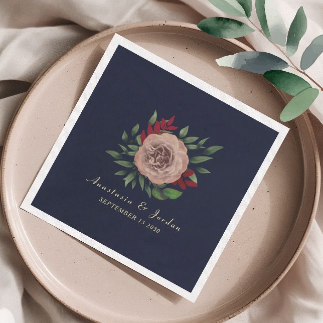 Servilleta De Papel Boda Otoñal Floral Dorado Borgoña (Subido por el creador)