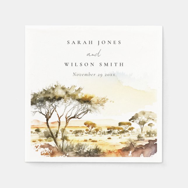 Servilleta De Papel Boda paisajista africano de acuarela de tierra apa (Anverso)