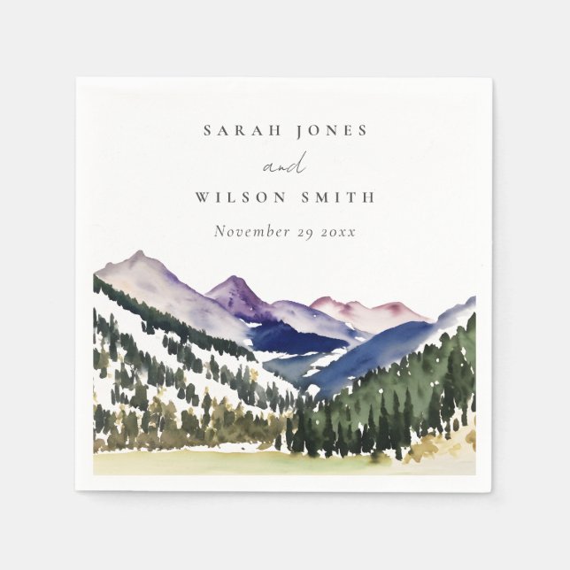 Servilleta De Papel Boda paisajístico Rocky Snow Mountain Watercolor (Anverso)