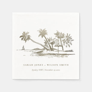 Servilleta De Papel Boda Palm Tree Sketch Pale Gold