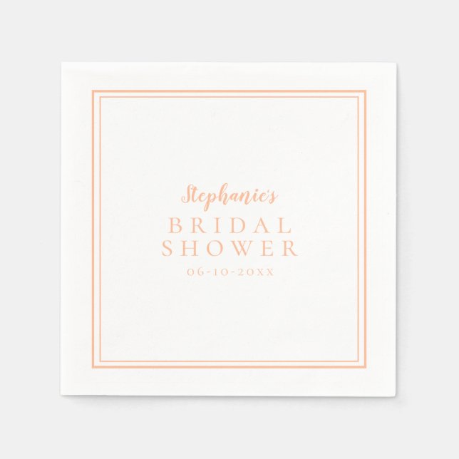 Servilleta De Papel Boda Peach & White Bridal Shower Simple Moderno (Anverso)