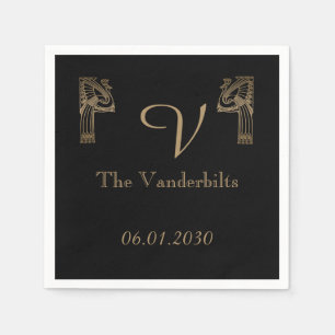 Servilleta De Papel Boda Peacock de Black Gold Art Deco