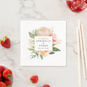Servilleta De Papel Boda Peony y Gold Flowers