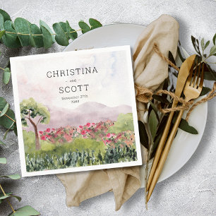 Servilleta De Papel Boda Personalizada Acuarela Pradera Campestre