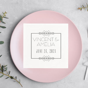 Servilleta De Papel Boda personalizada blanca en Art Deco minimalista