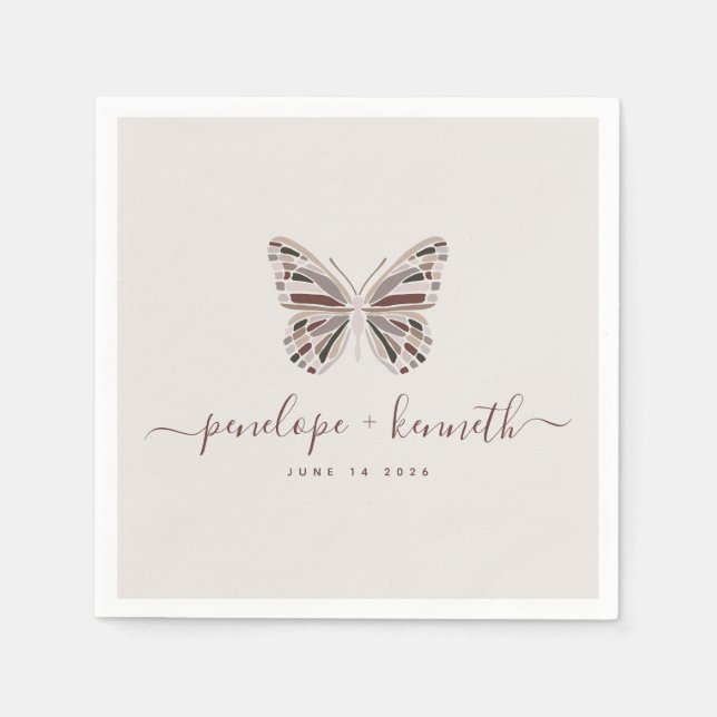 Servilleta De Papel Boda Personalizada Boho Butterfly Dusty Rose (Anverso)