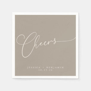 Servilleta De Papel Boda personalizada Cheers Minimal Taupe marrón Scr