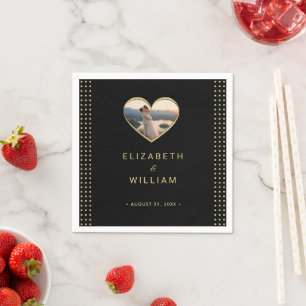 Servilleta De Papel Boda personalizada con lunares dorados y negros