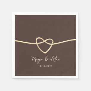 Servilleta De Papel Boda Personalizada Corazón Dorado Marrón Chocolate