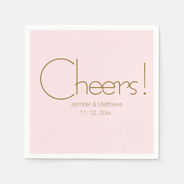 Servilleta De Papel Boda personalizada de caligrafía rosada y dorada (Anverso)