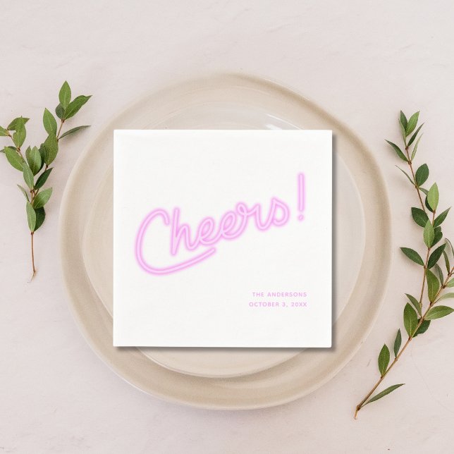 Servilleta De Papel Boda Personalizada de Color Púrpura Neon (Neon Purple Cheers Personalized Wedding Napkins)