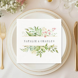 Servilleta De Papel Boda personalizada de follaje verde floral silvest