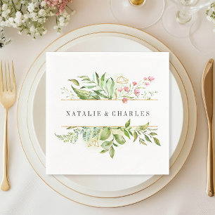 Servilleta De Papel Boda personalizada de follaje verde floral silvest