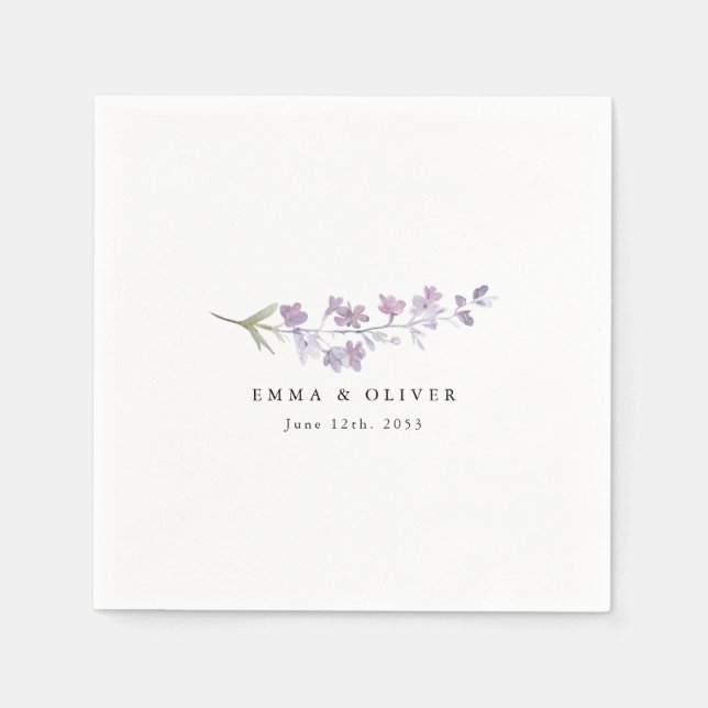 Servilleta De Papel Boda Personalizada de Lavanda y Flores Silvestres (Anverso)