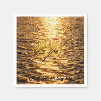 Servilleta De Papel Boda personalizada de mar y hoja dorada